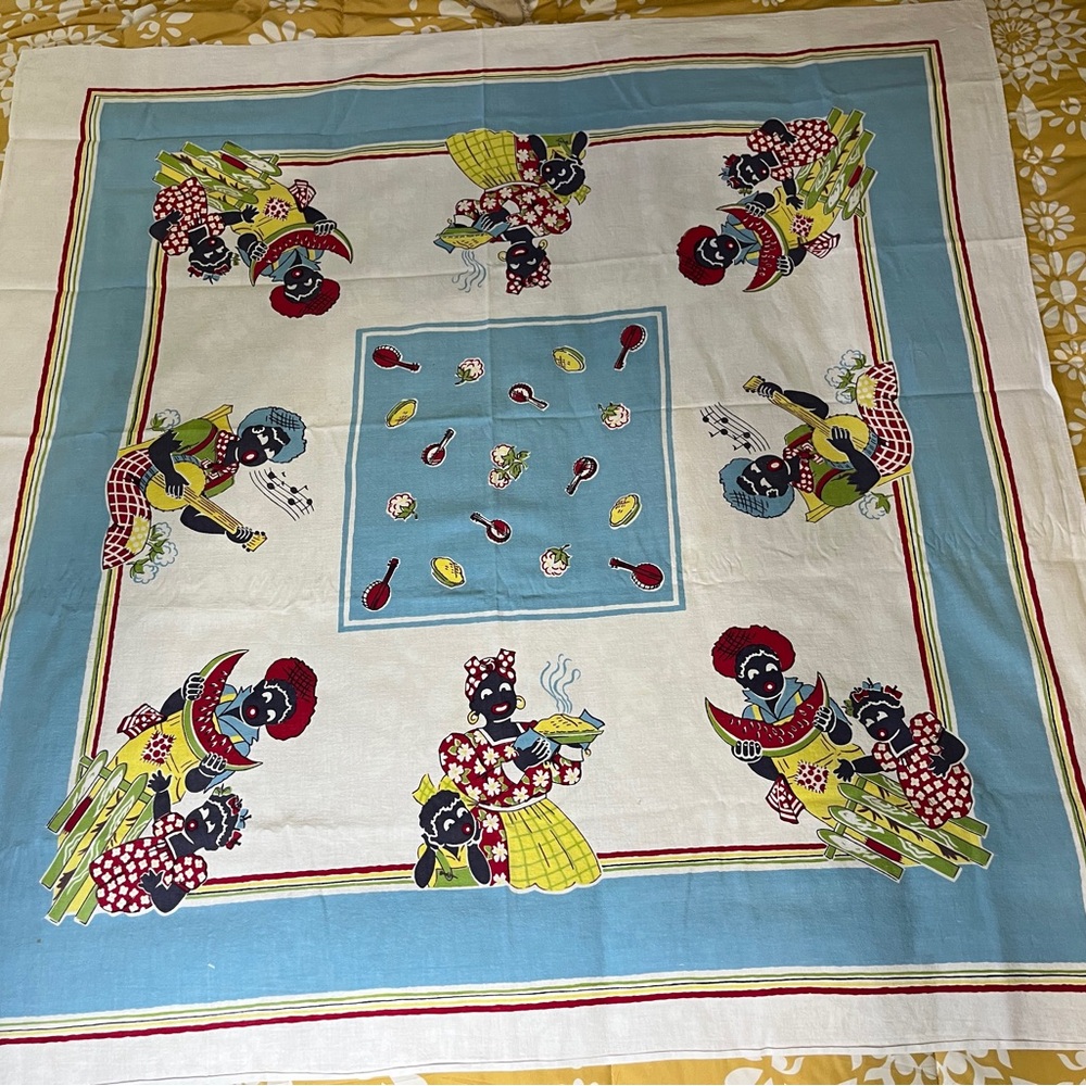 Americana Folk Art Vintage Character Print Tablecloth